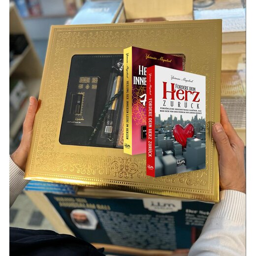 Geschenkbox Set zur Heilung gebrochener Herzen - Gebetsteppich + Tesbih mit Buch: Fordere dein Herz zurck + Heilung der inneren Leere im Herzen von Yasmin Mogahed