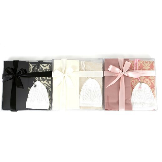 Geschenkbox Set mit Kopftuch, Gebetsmtze, Tesbih und Gebetsteppich Rosa