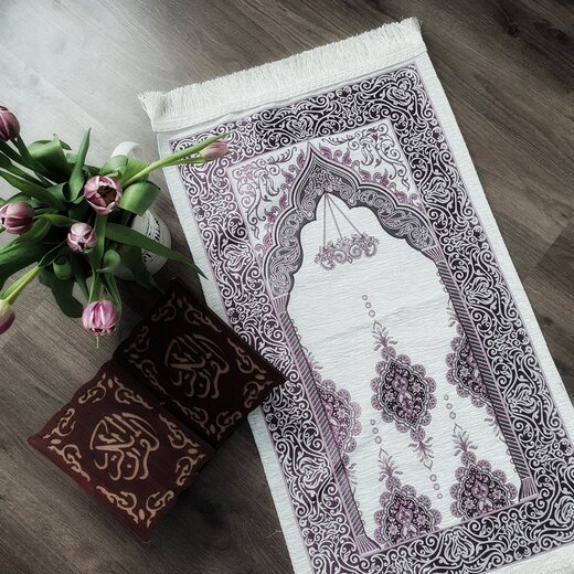 Kindergebetsteppich ohne Kaaba-Muster, 80 x 48 cm Violett