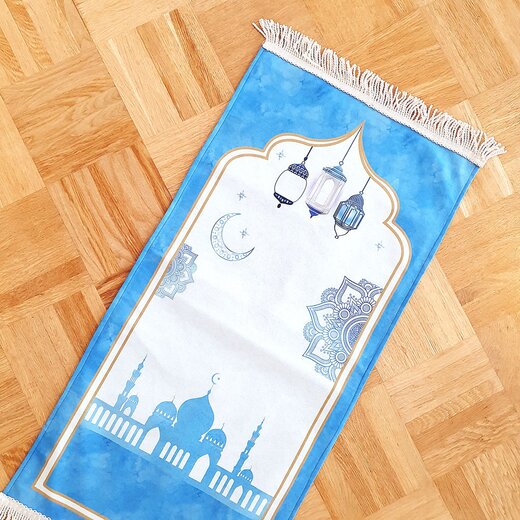 Liebevoller und hochwertiger Kindergebtsteppich mit schnem Moscheemotiv 95 x 43 cm Blau