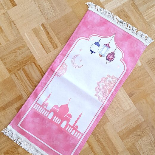 Liebevoller und hochwertiger Kindergebtsteppich mit schnem Moscheemotiv 95 x 43 cm Rosa
